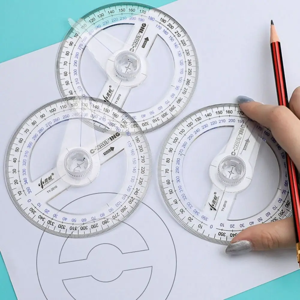 Triangle/Half Round 180/360 Degree Protractor Plastic Transparent Drawing Ruler Angles Measuring Ruler Geometry Drawing Design