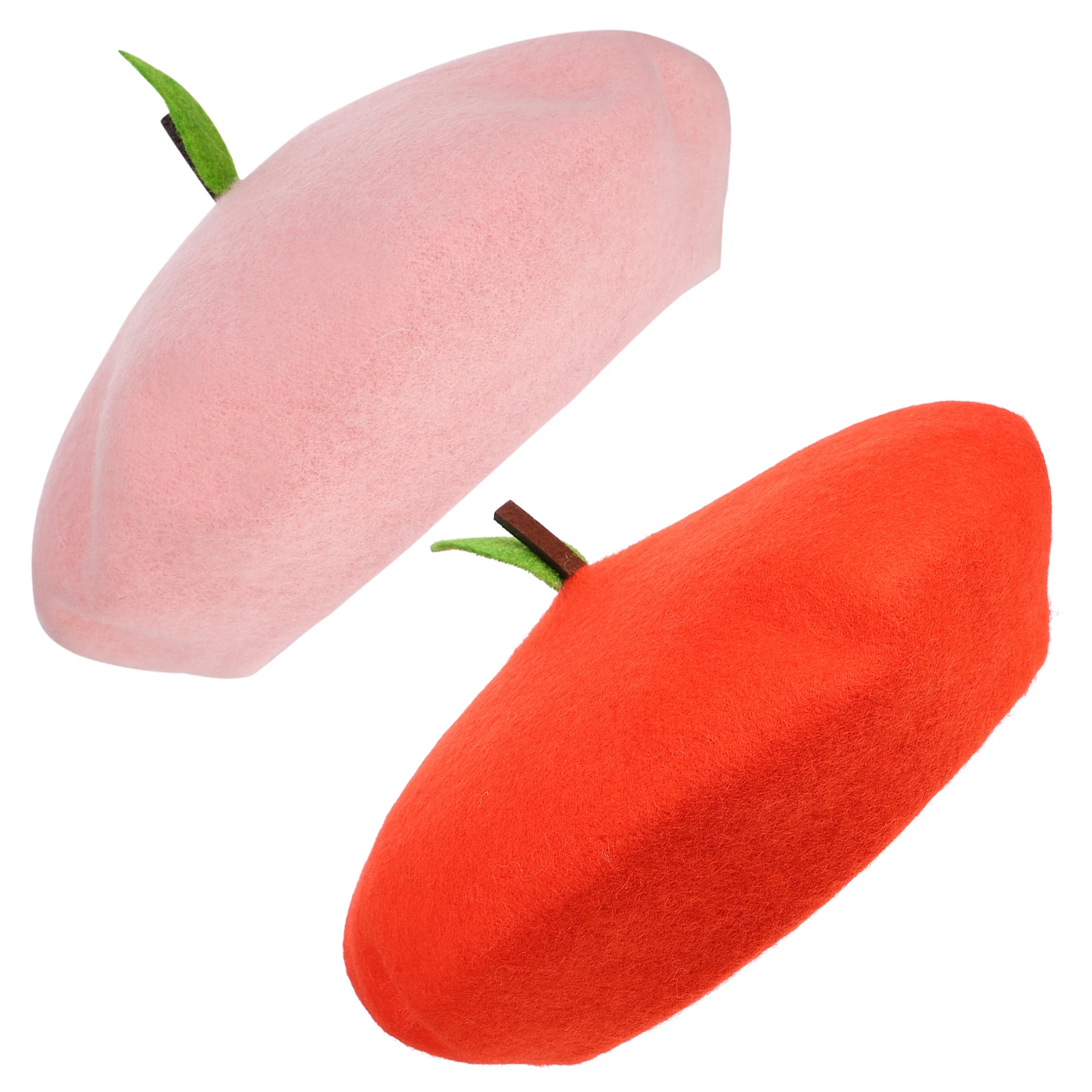 

2 Pcs Beret Hats for Women Decor Pink Orange Wool Blend Thermal Fabric Warm Comfortable French Style