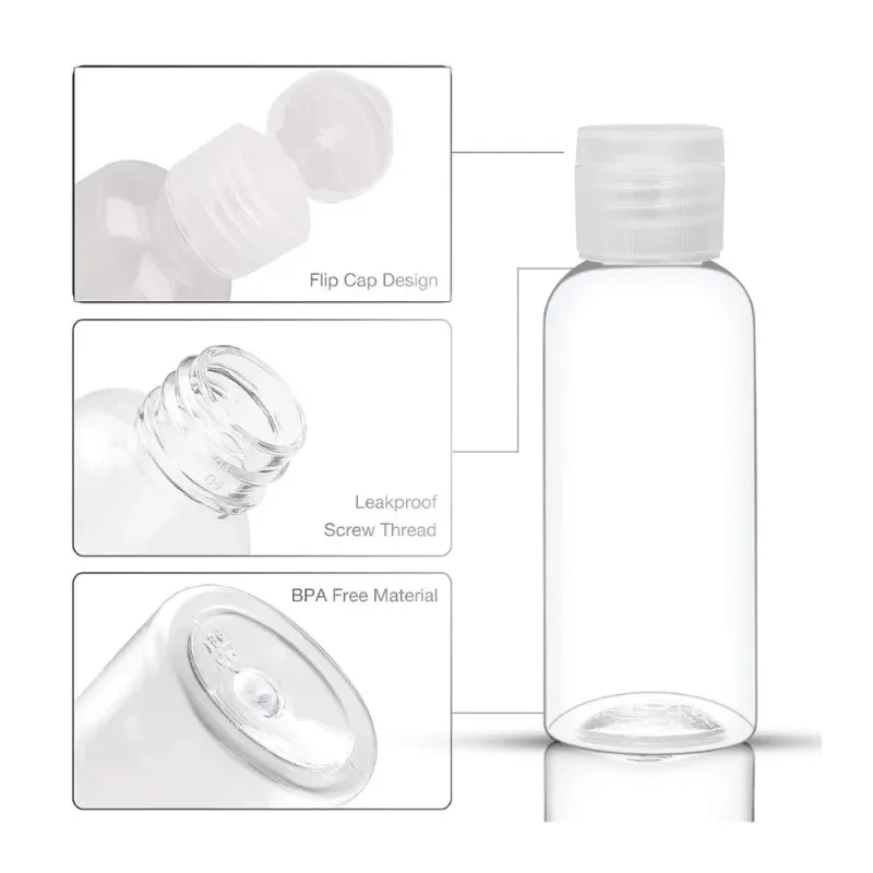 50Pcs 5-100ml Refillable Bottle Transparent Empty Plastic Portable Bottle Travel Container Refillable Cosmetics Container