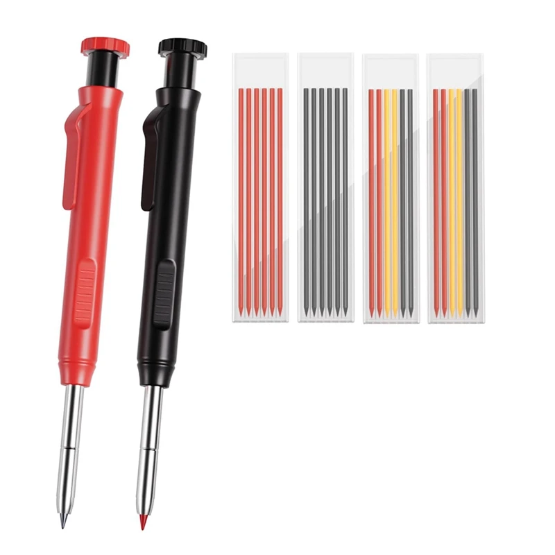 Mechanical Carpenter Pencils Set With Sharpener & 26 Refills For Construction, Solid Deep Hole Marker