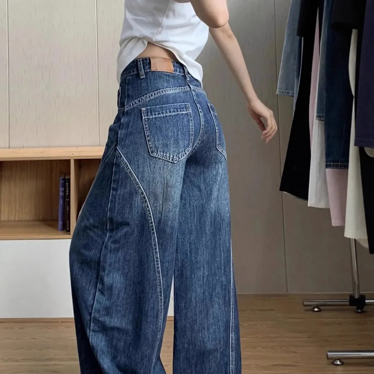 

Женские джинсы Y2k, свободные прямые широкие брюки, винтажные потертые изогнутые широкие джинсы с высокой талией, свободные джинсы длиной до пола