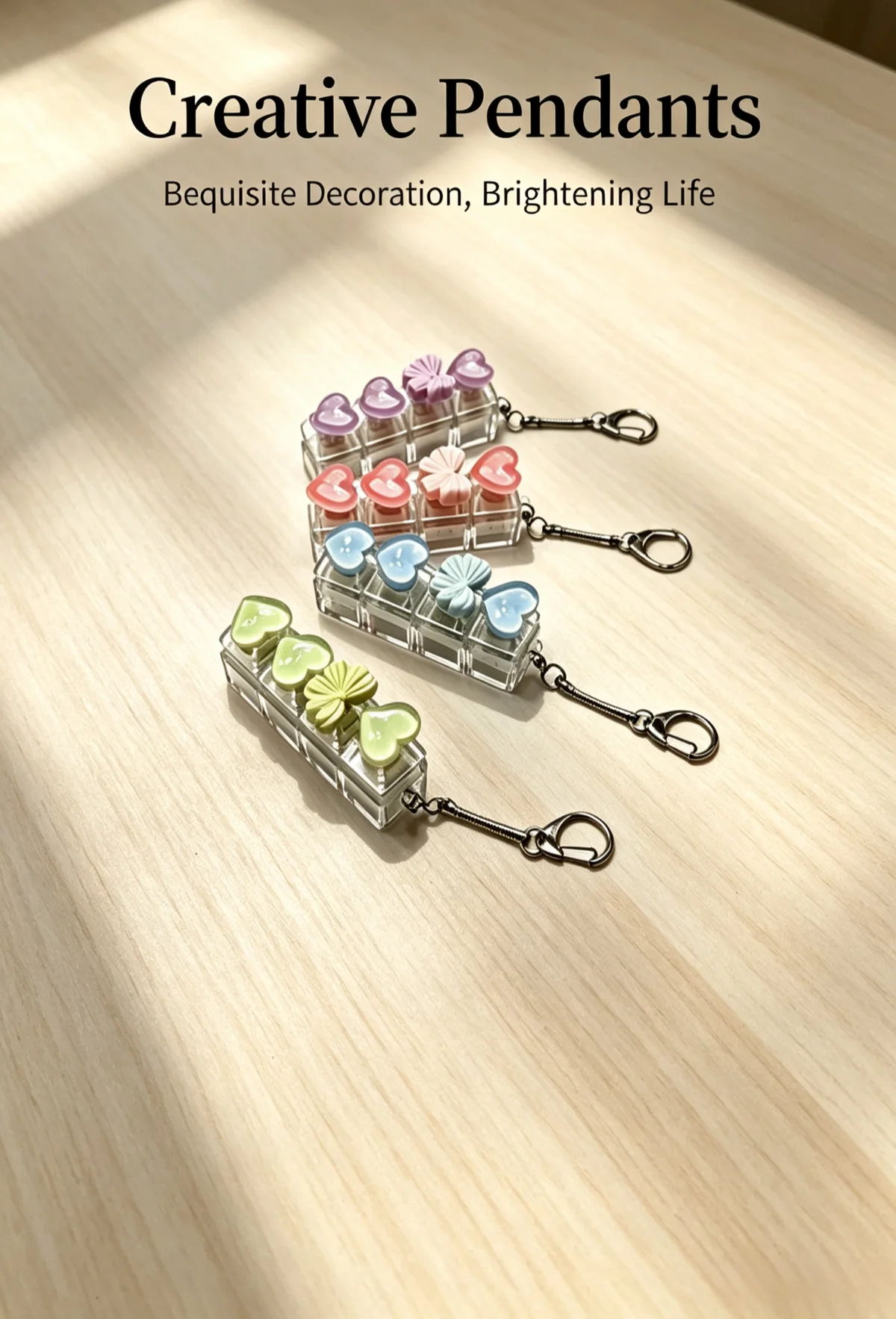 Stressabbau-Herz-Tastatur-Fidget-Schlüsselanhänger, transparenter Kristallharz-Druckknopf-Schlüsselring, Dekompressions-Anhänger, Taschenanhänger, Geschenk – Detail 4