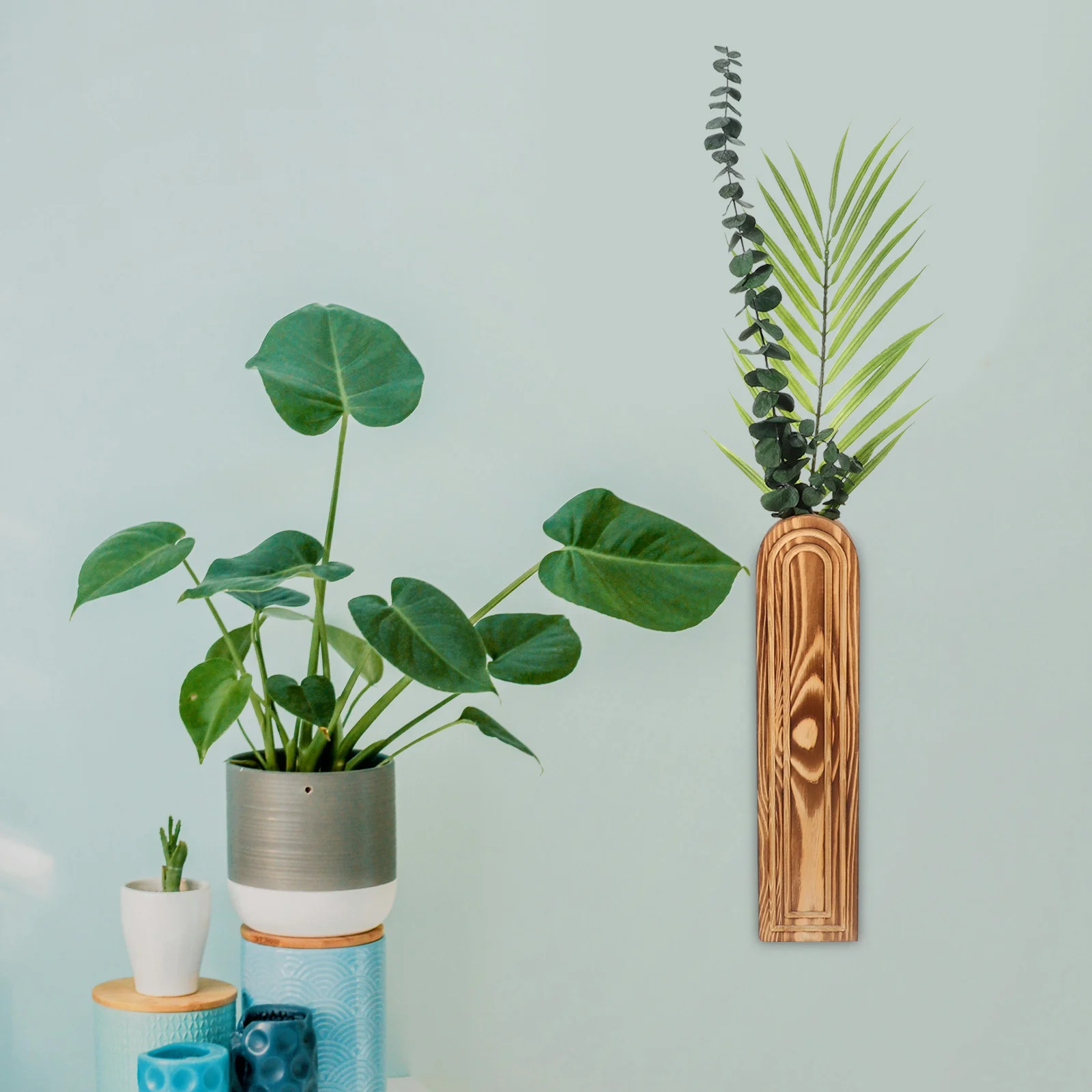 

1pcs Wooden Planter Indoor Modern Wall Vase Small Bud Vase Hanging Mount For Plants Greenery Decor Home Office Wall Pots