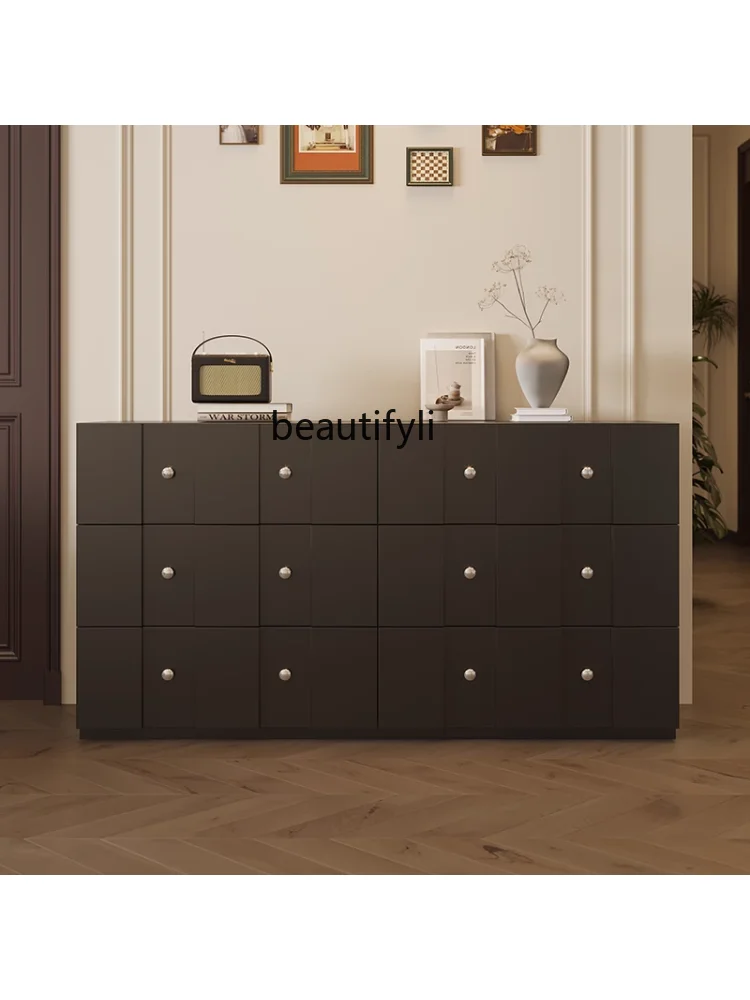 American-Style Black Chest of Six Drawers Solid Wood Paint Eight Buckets Locker Living Room Bedroom Tailstock Storage Cabinet