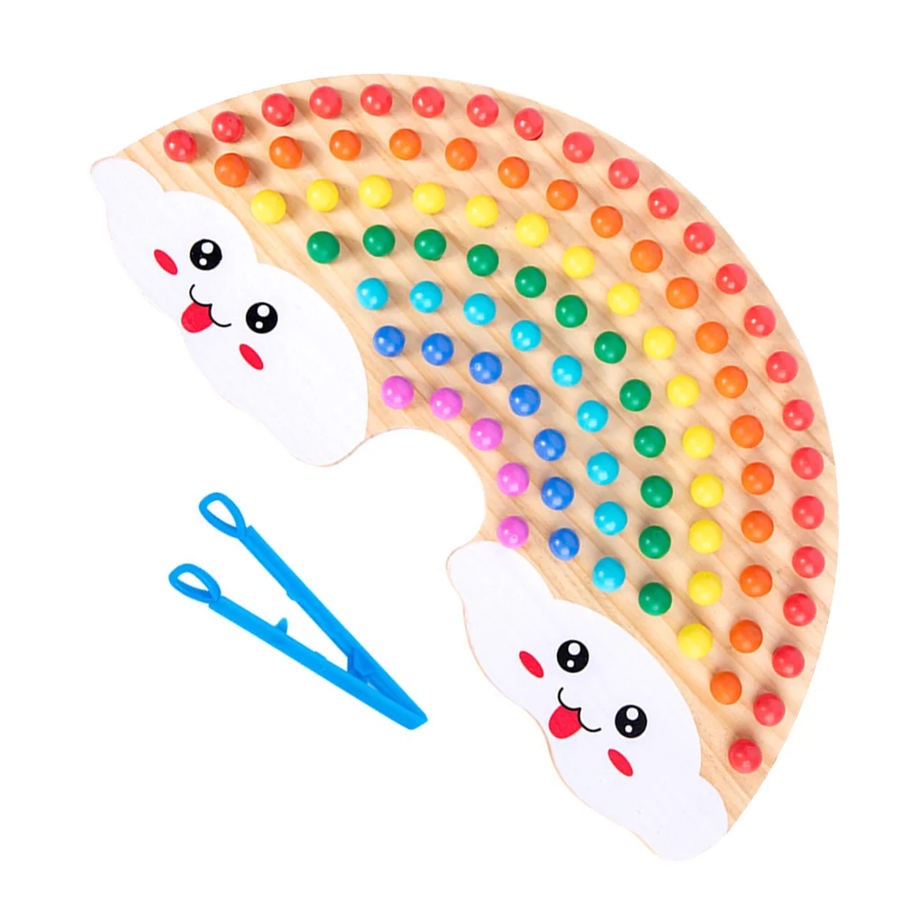 1Set Houten Regenboog Kraal Bordspel Clip Kralen Vroeg Leren Voorschoolse Educatief Kleurherkenning Speelbal