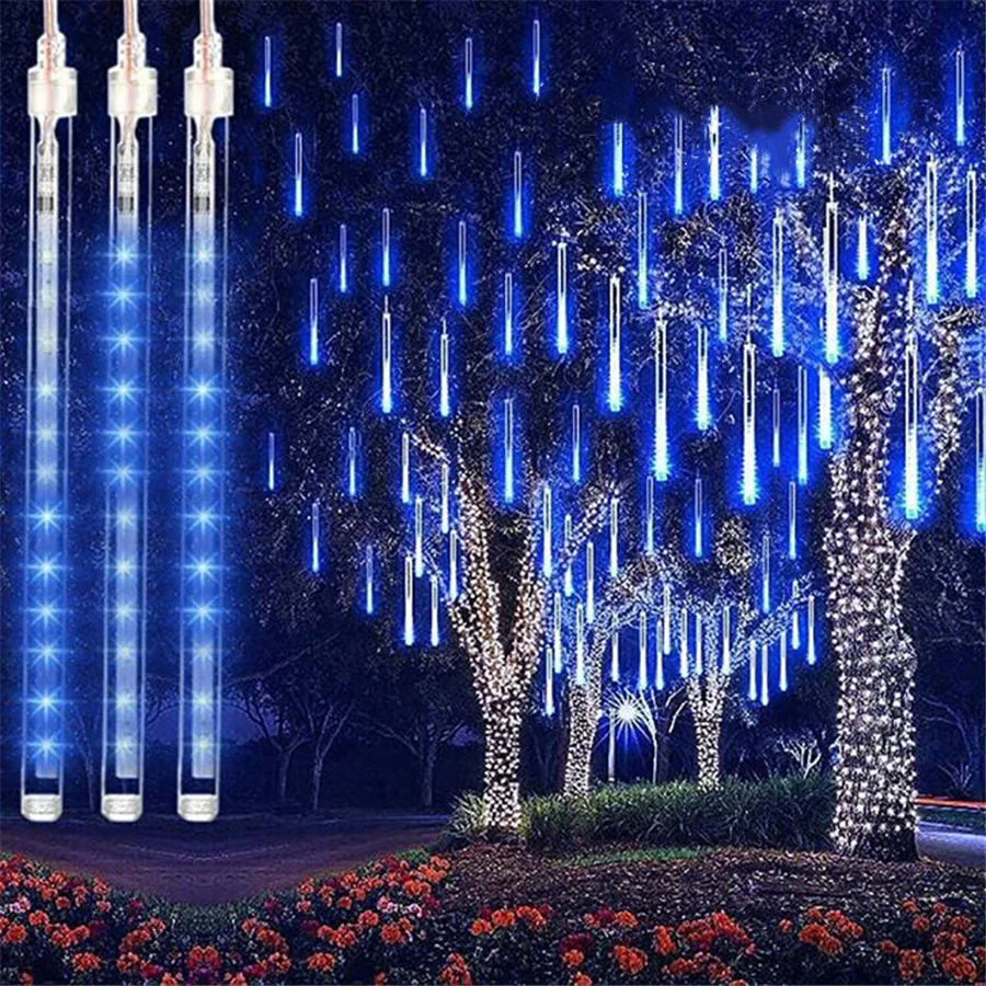 Tirvose 50CM LED Meteor Shower String Lights Outdoor 8 Tubes RainDrop Icicle Garden Decor Christmas Wedding Garland Fairy Lights