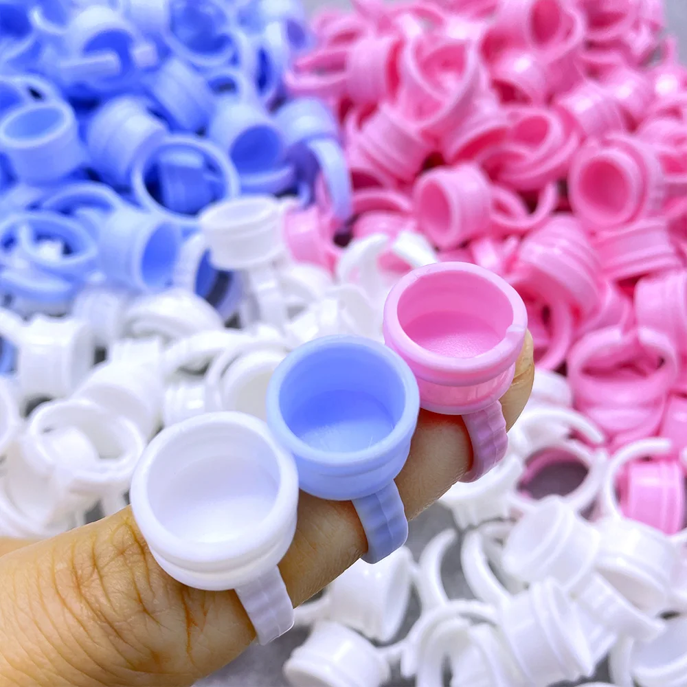 100 Uds. Taza de anillo de pegamento desechable para ventilador de pestañas soporte de pigmento de tatuaje contenedor de extensión de pestañas soporte de pegamento suministros de maquillaje