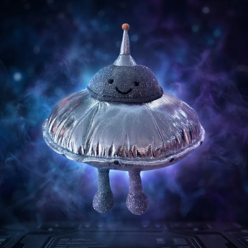 Fun spaceship Series: Alien Plush Toy UFO Ornament UFO Doll Space Silver Extraterrestrial Spacecraft Plush Toy Birthday Gift