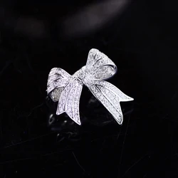 Cute Crystal Bow Brooch for Women Luxury Metal Anti-glare Lapel Pin Brooches Fixed Clothes Pins Coat Clothing Accessories Gifts
