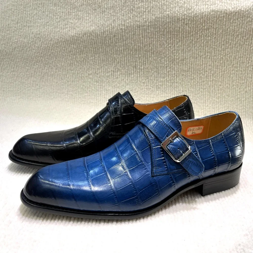 Classic Men's Oxfords Genuine Leather Plain Toe Handmade Lace-Up Office Business Dress Shoes Blue Wedding Formal Footwear - view 2