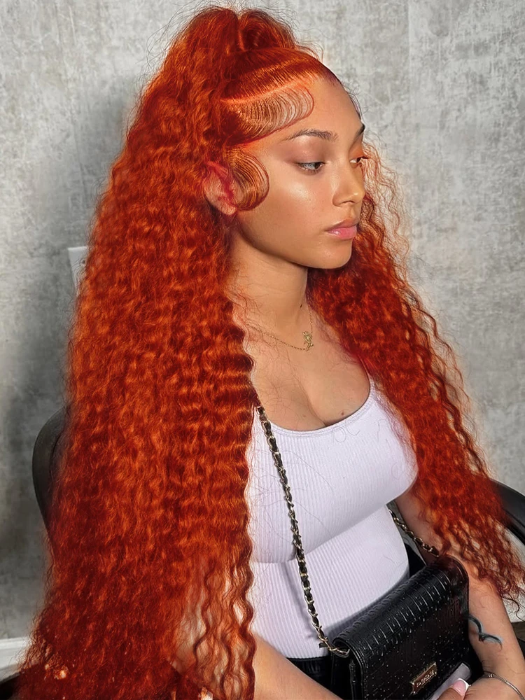 Orange Ginger Deep Wave curly wigs 13x4 lace front wig 30 40 inch 13x6 hd lace frontal wig Lace front human hair wig For Women