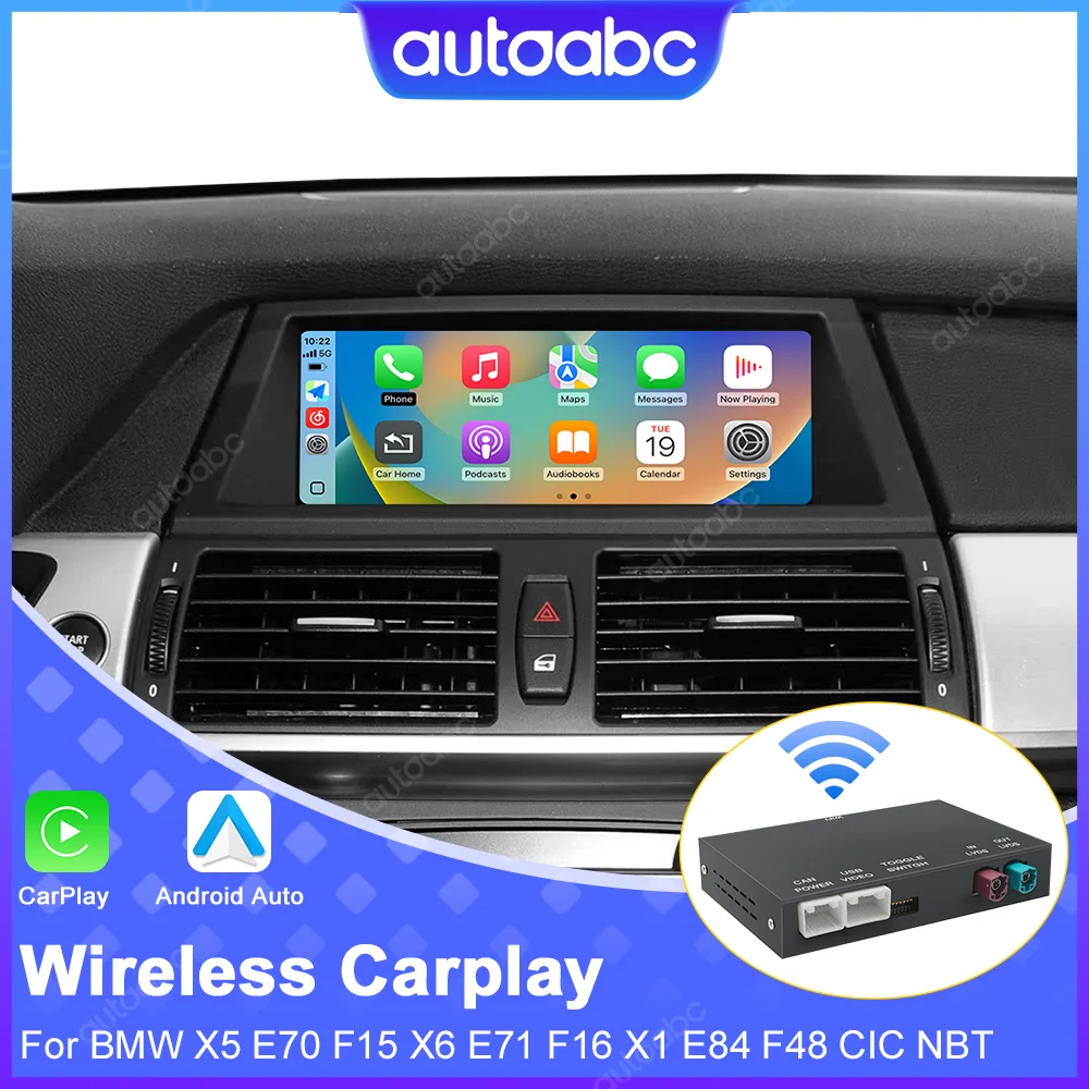 Boîtier d'interface AUTOABC Wireless CarPlay Android Auto pour BMW Série 5 6 F10 F11 2011-2017 CIC NBT Radio Multimedia avec fonction Airplay Navigation Mirror Link