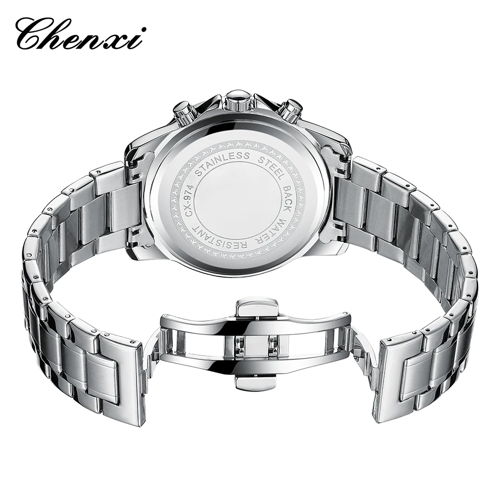 Business Men's Watch Luminous Waterproof Round Dial Man Watch CHENXI Calendar Display Stainless Steel Band Men's Wristwatch