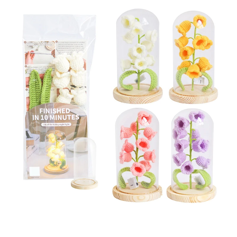 

Crochet Yarn Flower Material Kit DIY Handmade Lily of the Valley Home Table Ornament with English Instructions for Birthday Gift