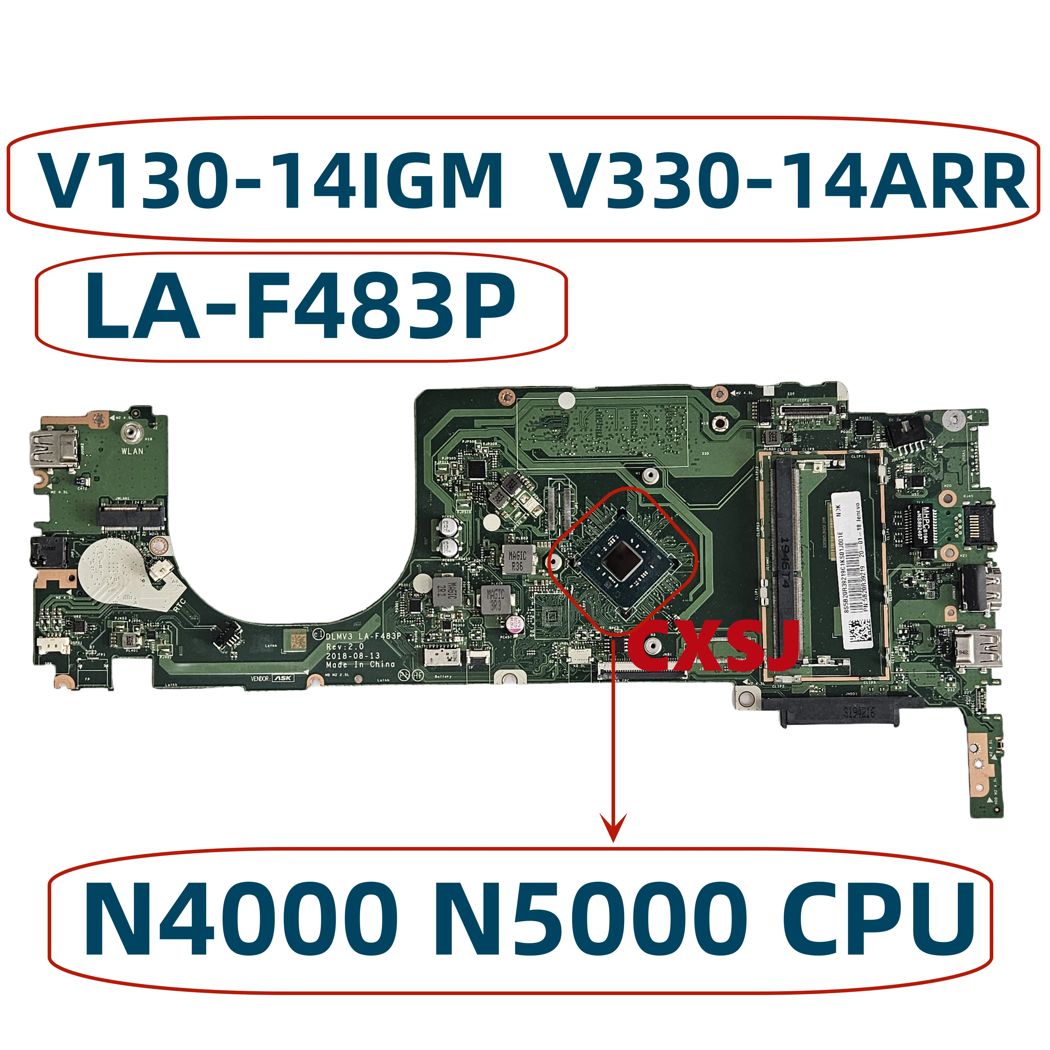 

For Lenovo V130-14IGM V330-14IKB V330-14ARR Laptop Motherboard With N4000 N5000 CPU LA-F483P Mainboard DDR4 100% tested