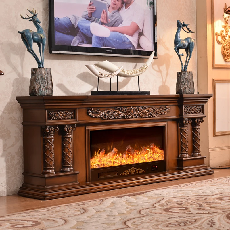 Electronic Fireplace 180cm Long Fake Flame Heating European Relief American Retro Classic Living Room Library Coffee Shop