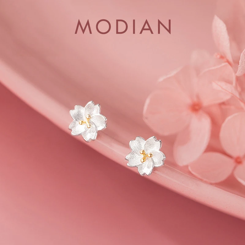 Modian nowy sprzedaż czysta 925 Sterling Silver kwiat stokrotka małe kolczyki sztyfty dla kobiet proste roślin Trendy S925 biżuteria srebrna