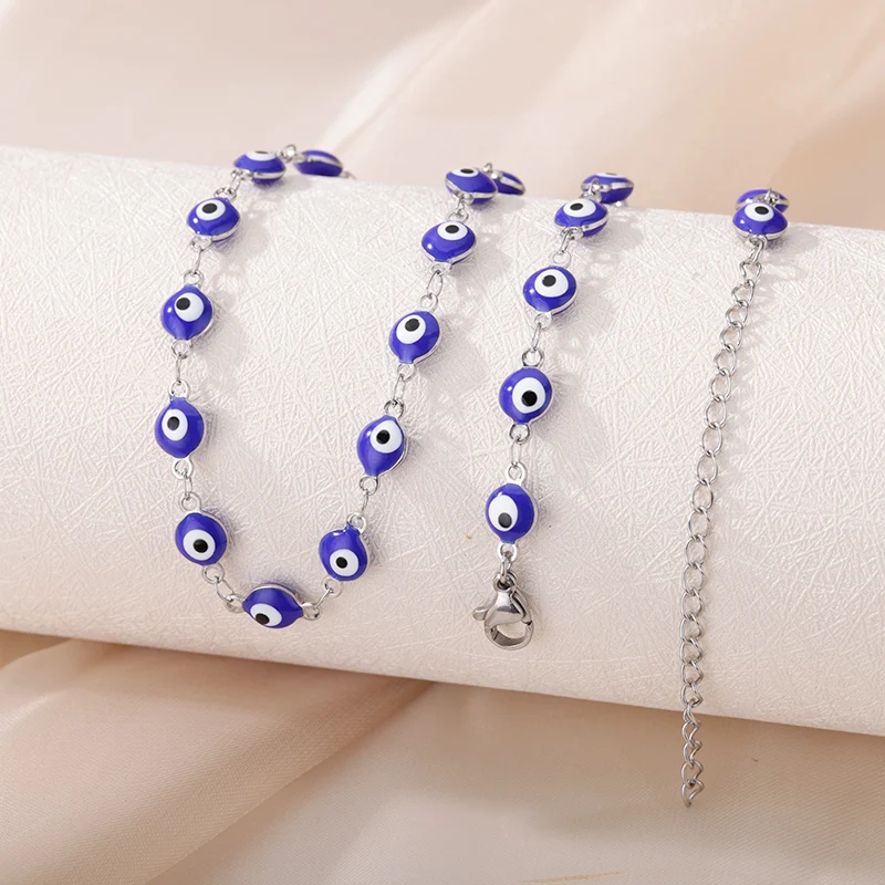 

Turkish Evil Eye Necklace For Women Stainless Steel Chains Bead Lucky Charm Choker Blue Devil Eye Choker Boho Jewelry Femme Gift