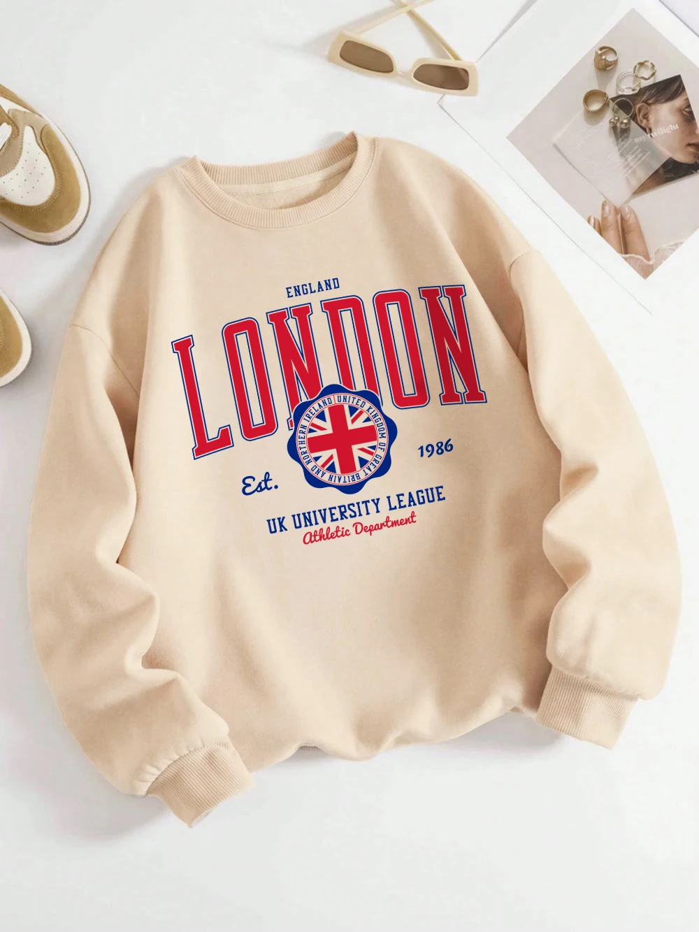 England London Sweatshirts Womens Uk University League Prints Hoodie Crewneck Loose Fleece Warm Tops Winter Sporty Woman Clothes