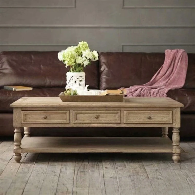 Solid wood custom furniture living room oak rectangular storage coffee table