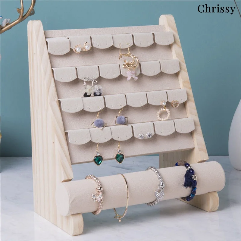 天然木製ジュエリーディスプレイラック - イヤリングブレスレットウォッチバングルホルダースタンドオーガナイザー棚ショーケース
