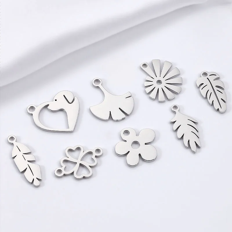 5Pcs Stainless Steel Polished Pendant Charm Multi‑Style For Jewelry Making Supplies DIY Necklace Bracelet Anklet Accessories