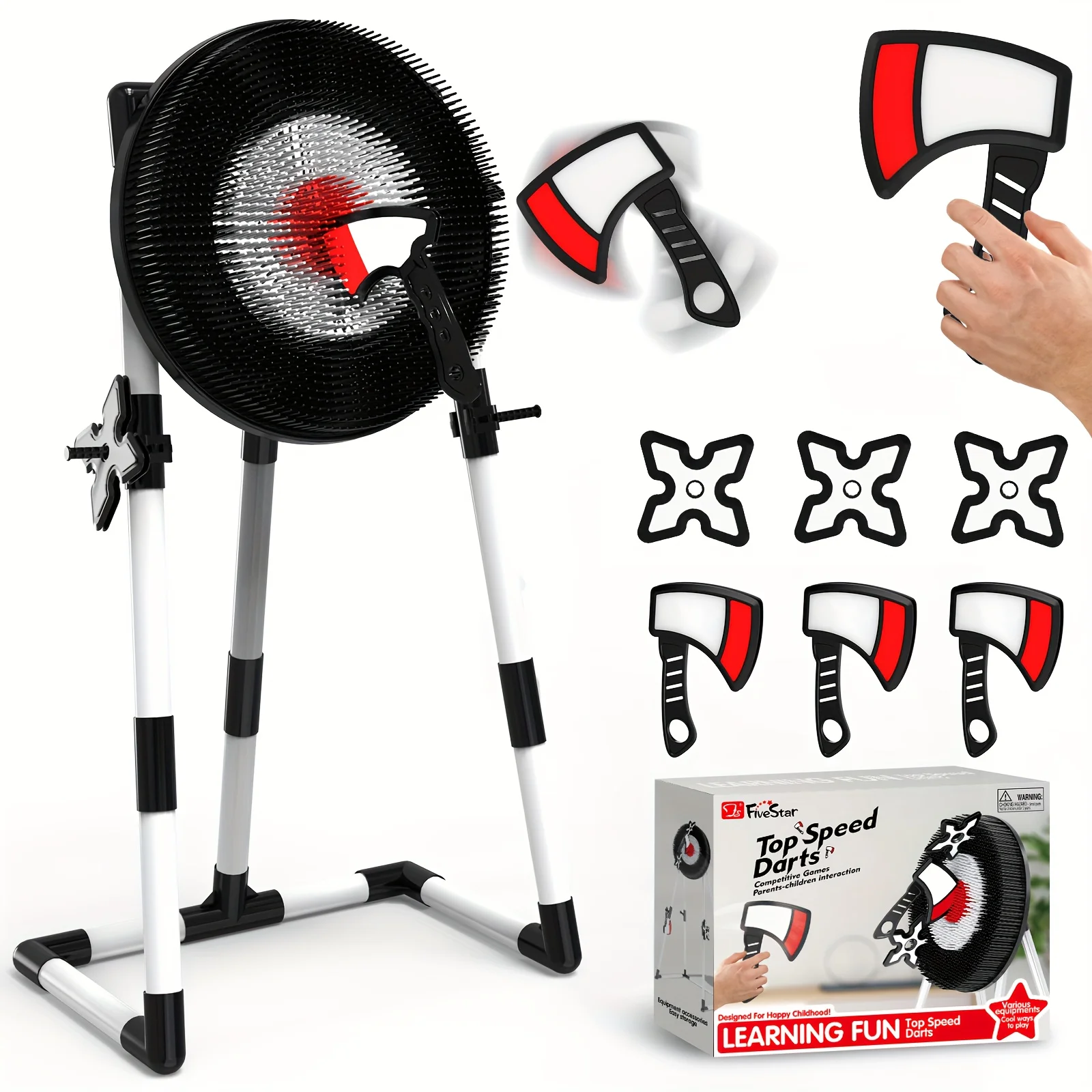 

Axe Throwing Target Set, 3 Plastic Axes & Stars, Collapsible Stand, Bristle Target, Safe For Indoor & Outdoor Play, Fun Sports