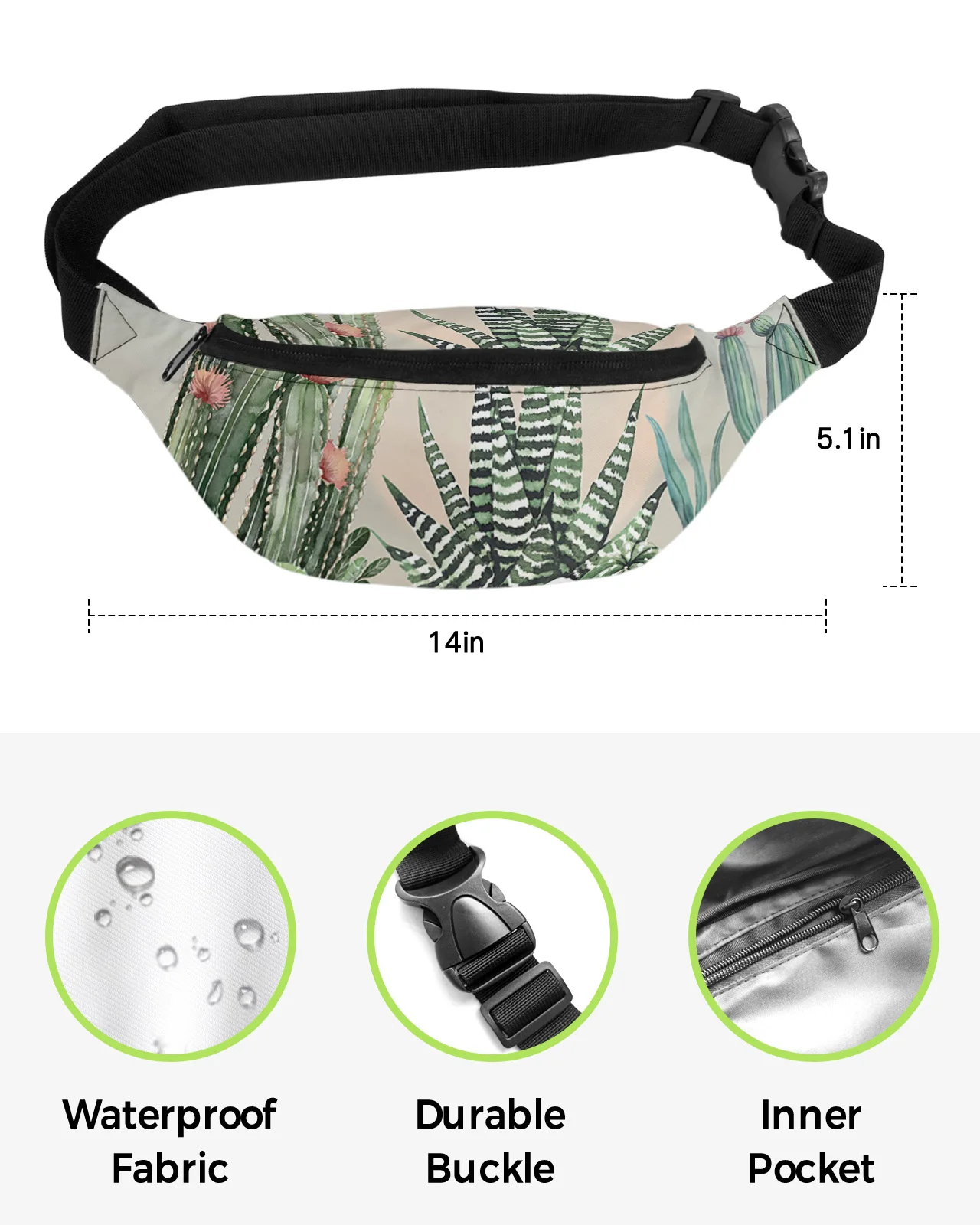 Tropical Plant Cactus Sun Waist Packs Shoulder Bag Unisex Messenger Bag Casual Fashion Fanny Pack for Women