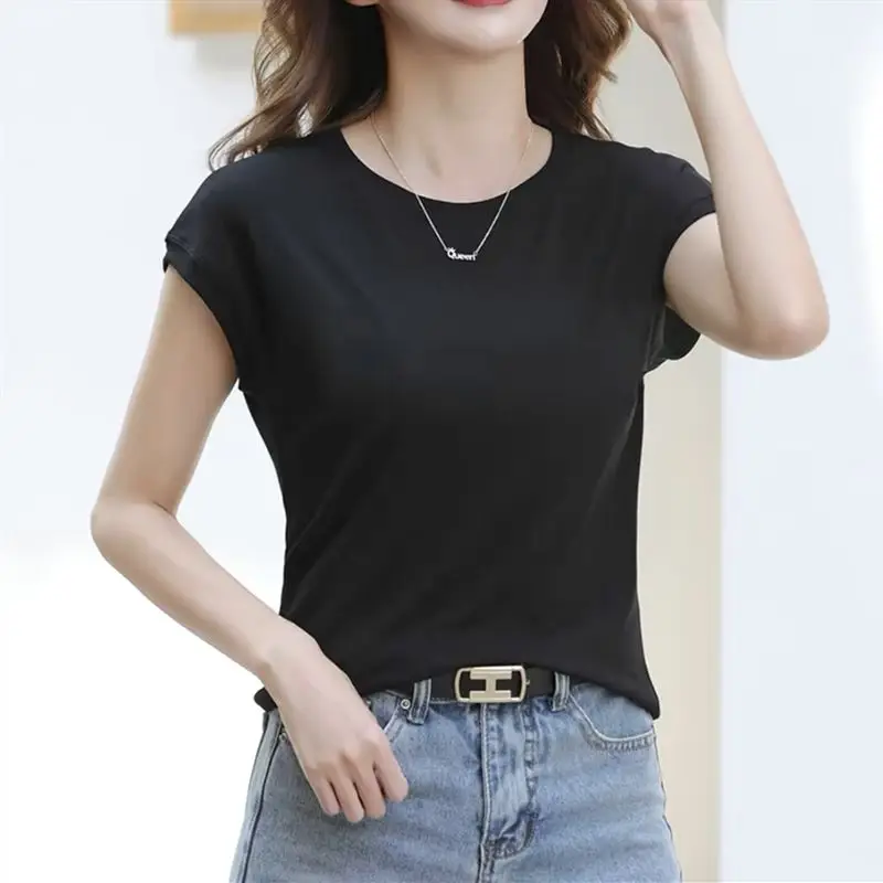 Simplicity Loose T Shirts Summer New Short Sleeve Solid Color All-match O-neck Casual Tops Tees Fashion Trend Women Clothing
