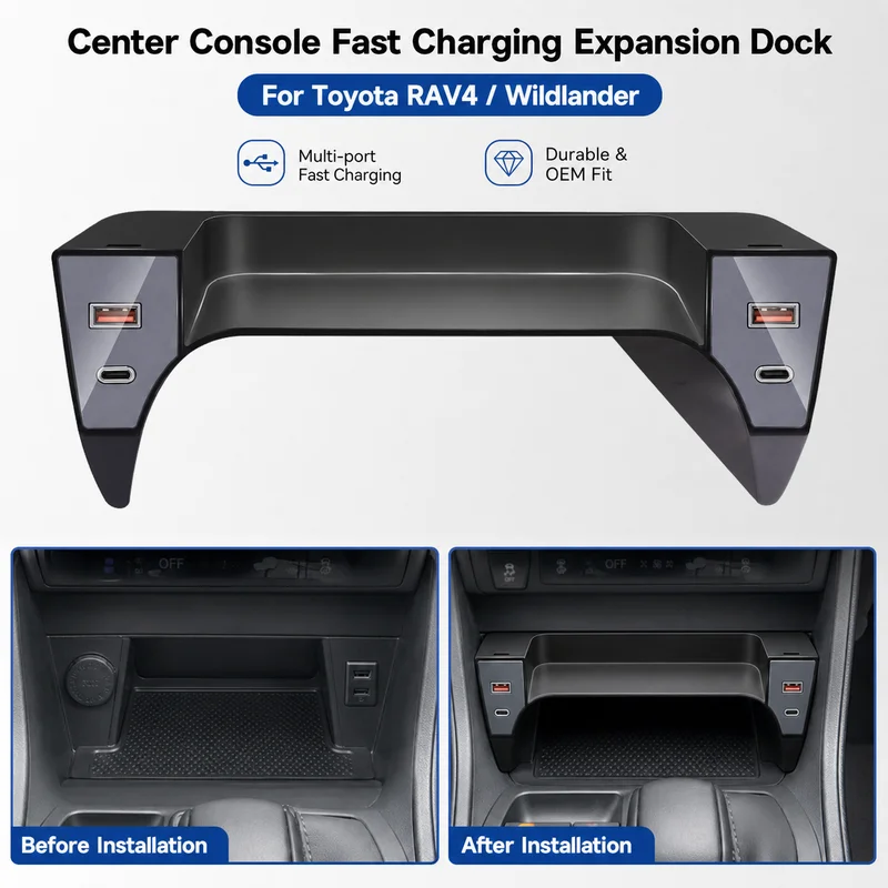 For Toyota RAV4 Rongfang Wilanda Car Charger Center Console Fast Charging Dock Cigarette Lighter Mod