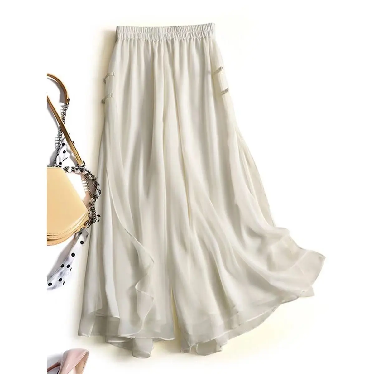 

2024 Summer Women's Ice Silk Snow Spun Wide Leg Pants National Wind Pants High-waisted Loose Pants