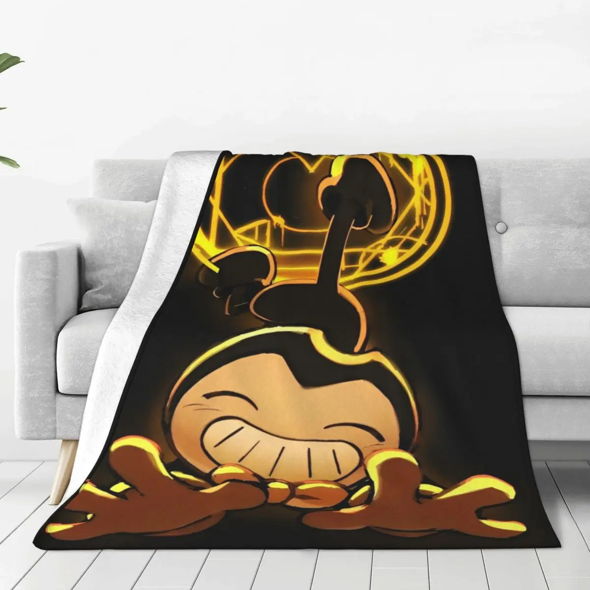 Kawaii Bendy Game Blanket Flannel Warm Throw Blanket for Bedroom Sofa Bed Rug