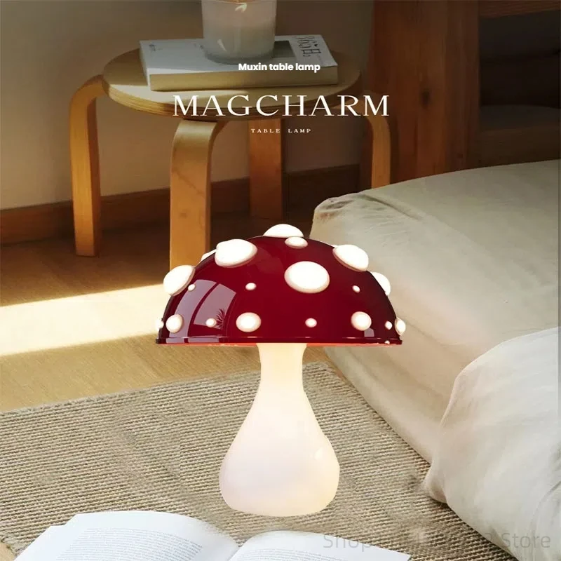 Lampe de Table en Forme de Champignon, Lumière Ambiante, Rechargeable, Décorative, Moderne, pour Salon et Chambre à Coucher