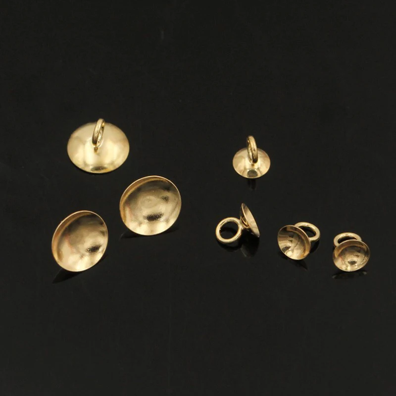 Real 14K Gold Filled No Needles Cup 3/4/5MM Gold Bead Pearl Cap Gold Filled Jewelry Findings DIY Adhesive Pendant Accessories