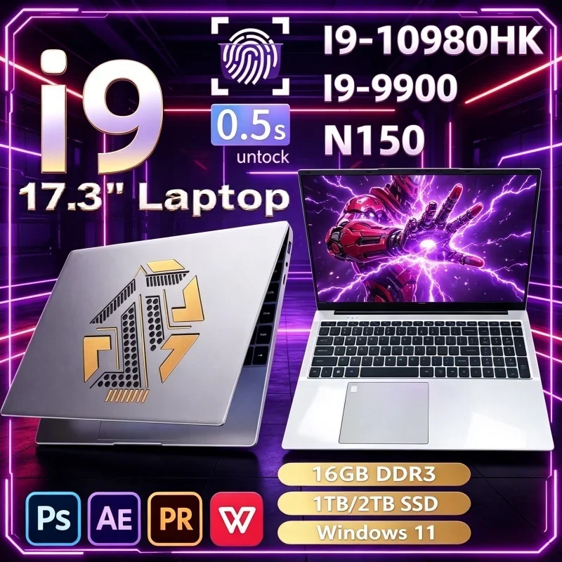 Hot Streamlined‑Build 17.3 Inch Notebook Intel I9‑10980HK/I9‑9900/N150 16GB 32GB 2TB SSD Win11 Ultra Slim Gaming Office Computer