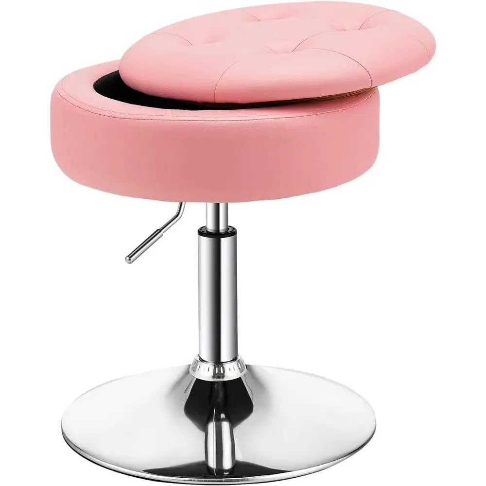 

Регулируемый поворотный стул для туалетного столика со съемным столиком и местом для хранения, розовый