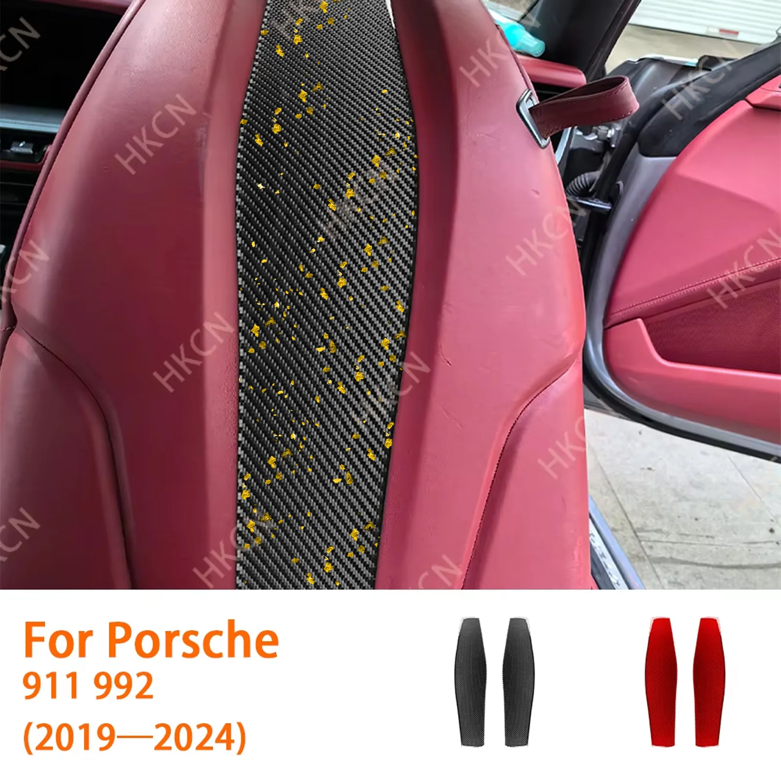 HKCN For Porsche 911 992 2019—2023 Carbon Fiber Seat Backrest Panel Car Interior Accessories Cover Trim Modified Sticker Decal