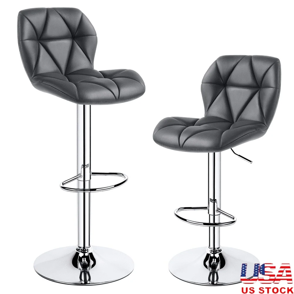 

Adjustable Height Swivel Bar Stool Set of 2 Ergonomic Faux Leather Kitchen Chairs Comfortable Modern Design 360 Degree Rotating