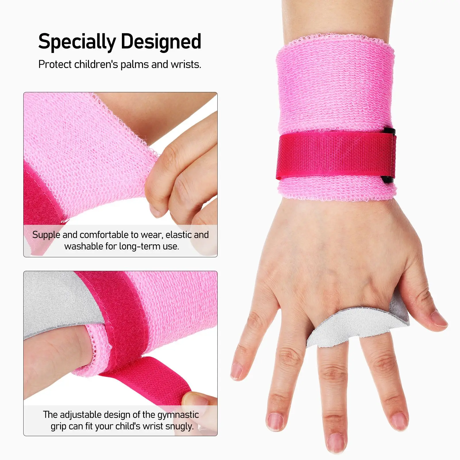 4 Pcs Wristband Palm Protector Fitness Gloves Kids Sports Wristbands Cowhide Gymnastics Grips Elastic Handle Workout Exercise