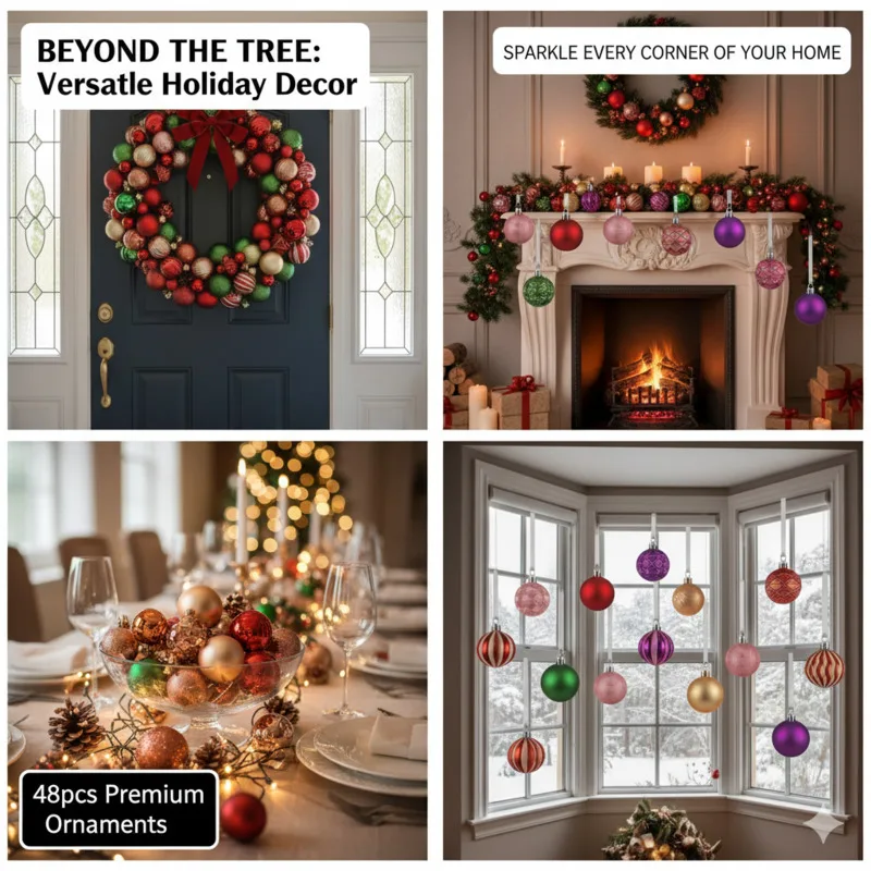 Pendant Tree Party Decorations 48 PCS Christmas Baubles Box Set Hand-Painted Colorful Ornaments Holiday Gift Hanging Balls New