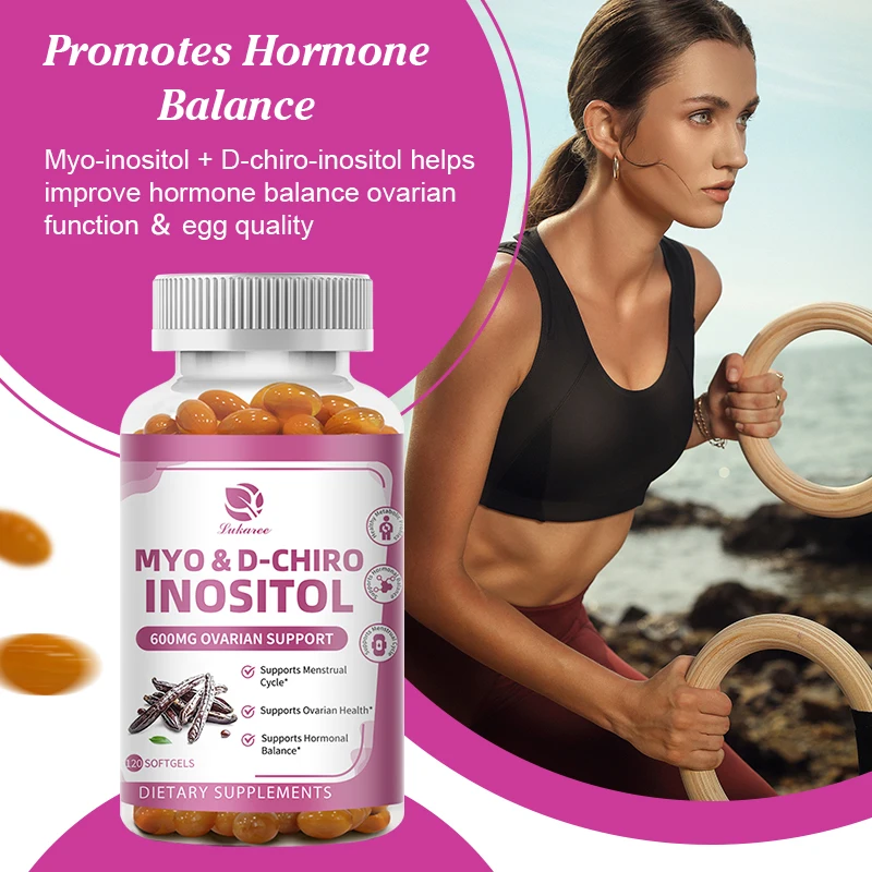 Lukaree 600mg Myo-Inositol & D-Chiro Inositol Capsules Support Ovarian & Fertility Health for Women Hormonal Balance