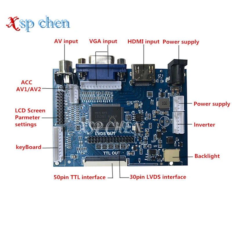 6.2 inch LCD screen HSD062IDW1 A00 A01 A02 driver board HDMI VGA 2AV 50pin to 60pin driver board TTL LVDS controller board