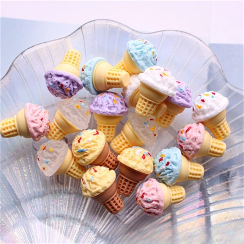 

3pcs Dollhouse Mini Ice Cream Rainbow Sprinkle Ice Cream Cone Model DIY Resin Food Play Toy Doll Accessories Decoration Decor