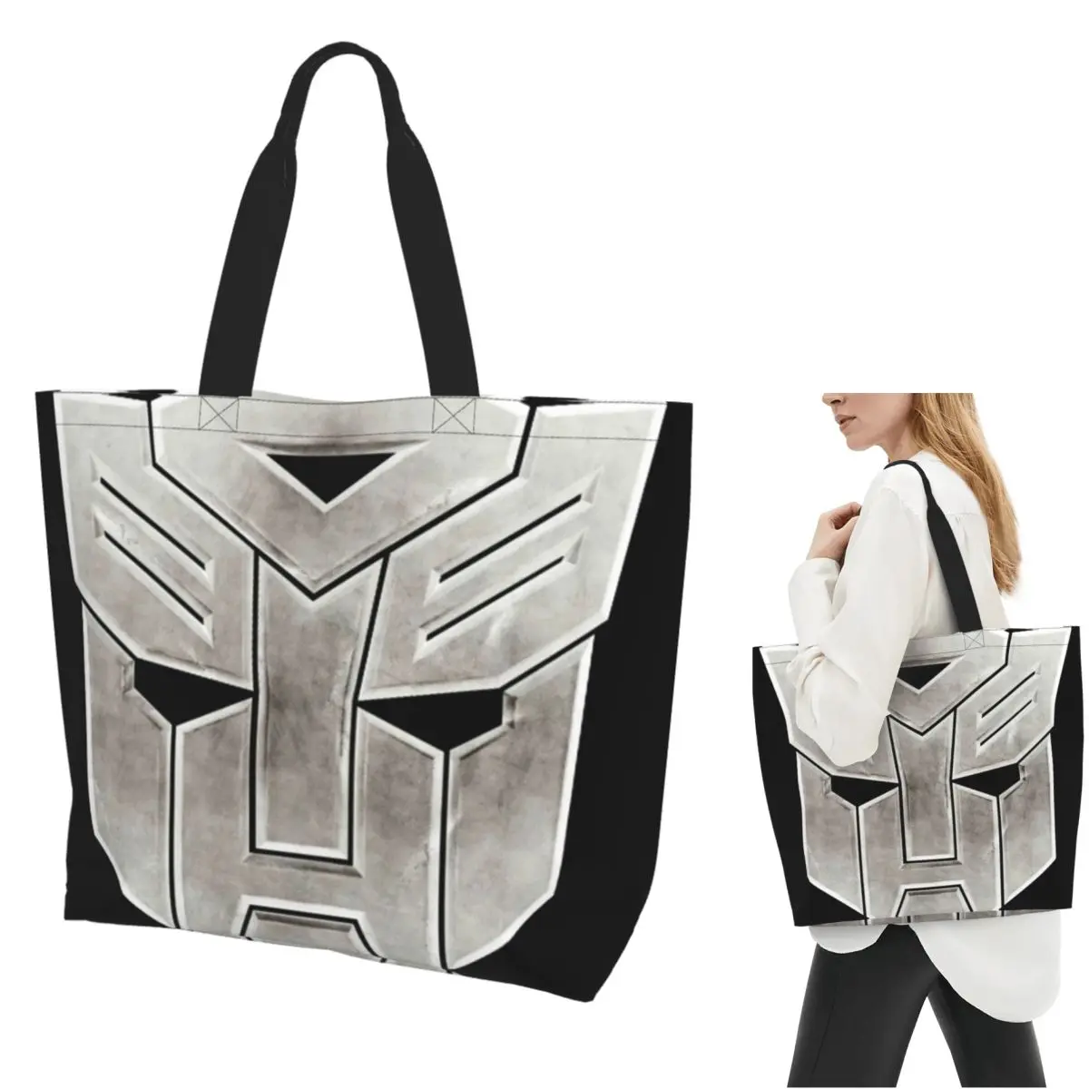 

Автобот Символ Трансформеры Сумка для покупок Холщовая сумка на плечо большой вместимости Сумка-шоппер для продуктов для женщин