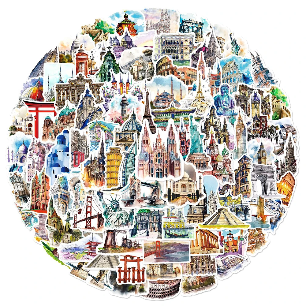 10/30/50/100pcs World Landmark Famous City Buildings Stickers Travel Beautiful Scenery Decal Laptop Phone Car Waterproof Sticker