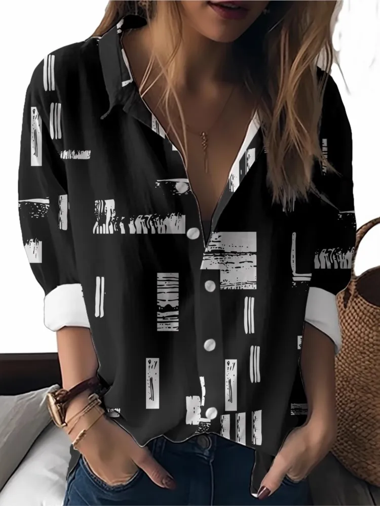 

Модная женская рубашка с отложным воротником и длинным рукавом, новые осенние элегантные повседневные рубашки на пуговицах с офисным принтом, женские топы и блузки