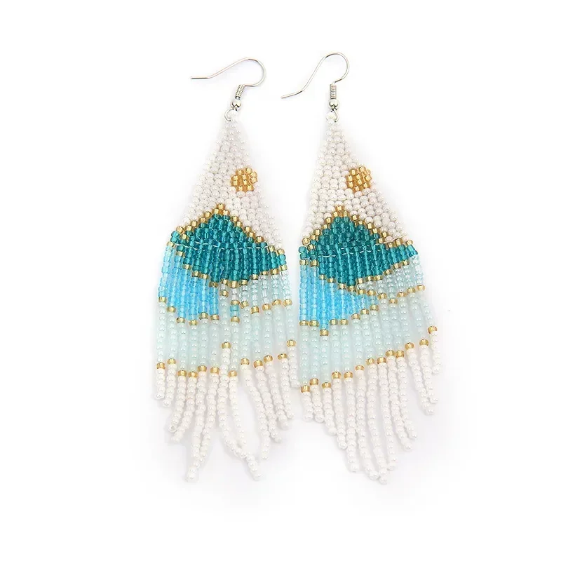 Fringe Earrings Hand knitting Bohemia Beading Fashion landscape Geometry Alloy Sun Versatile Design  Ma'am  Rice Bead Earrings