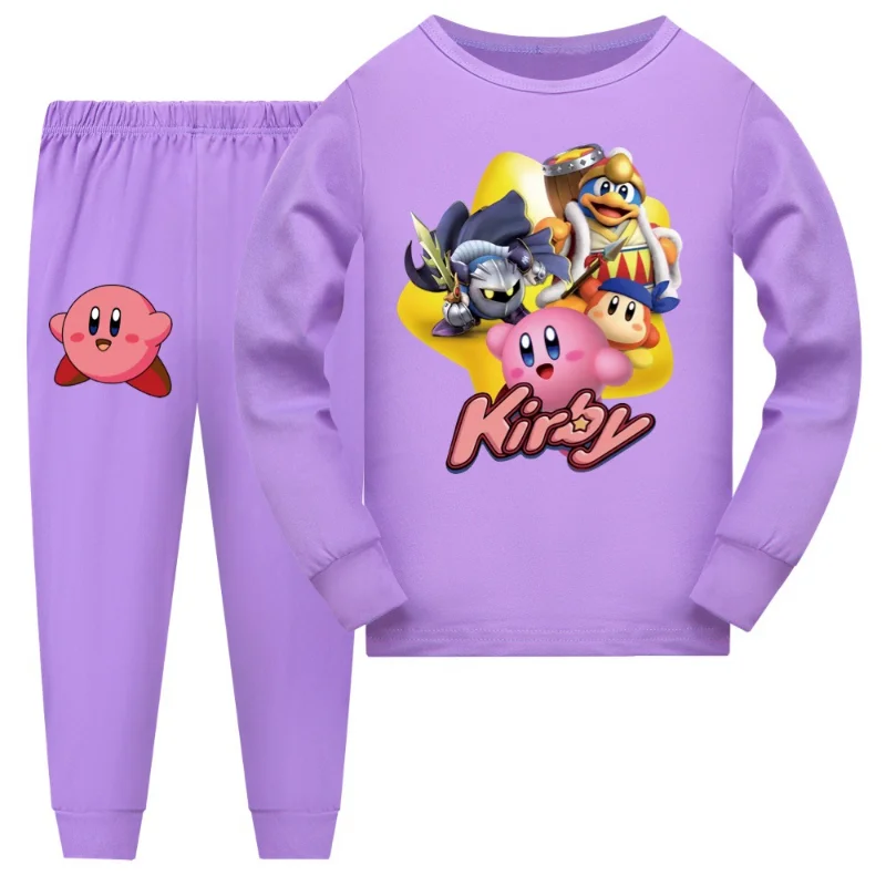 Kirby Children Long Sleeve Pajamas Sets Girls Nightwear Spring Autumn Boys Sleepwear Anime Cosplay Pyjamas Kids Birthday Gift