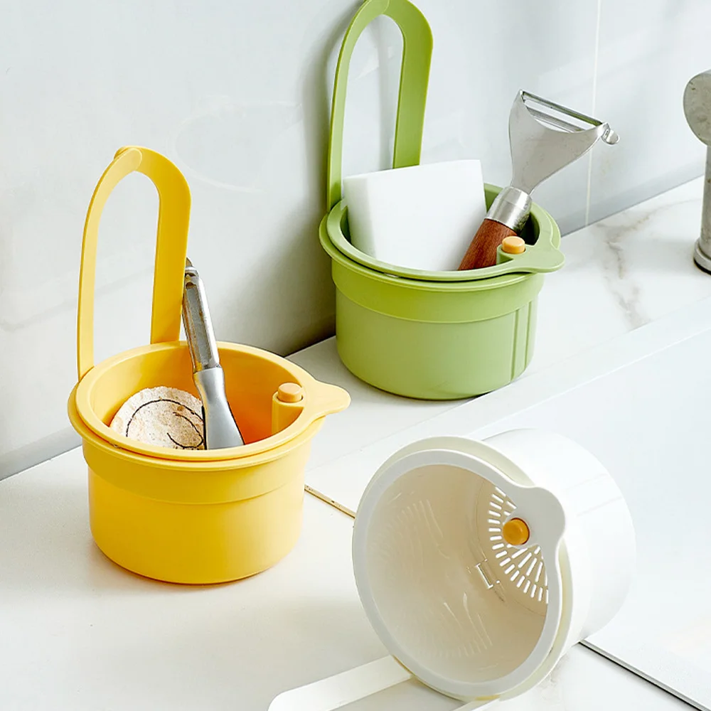 Panier de vidange d'évier 2 en 1, sac filtrant suspendu, panier à benne automatique réglable, support d'éponge d'évier, collecteur de déchets de cuisine