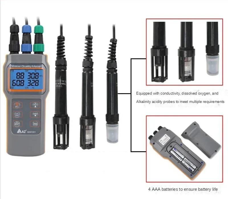 AZ86031 Dissolved Oxygen Tester Multifunctional PH Meter Dissolved Oxygen Conductivity Salinity Water Quality Tester